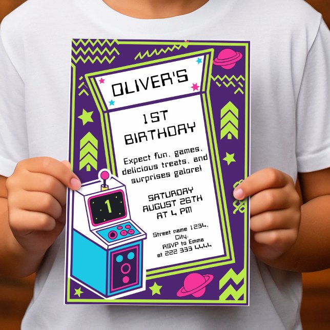 1. Retro Arcade Geburtstagsfeier Einladung (Von Creator hochgeladen)
