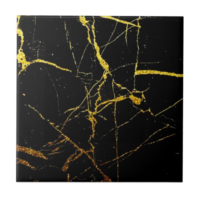 1 Set von 4 Gold Veined Black Imitats Marmorrepro Fliese (Vorderseite)