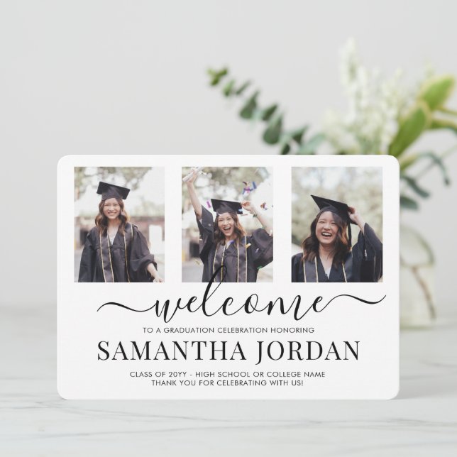 1 Sided Graduation Party Begrüßung 3 Foto (Stehend Vorderseite)
