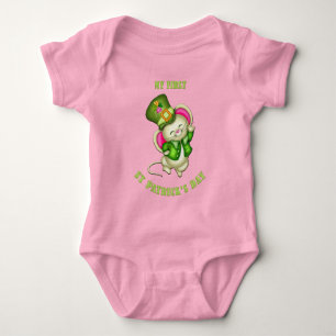 1. St. Patrick's Day-Maus-Baby-Rosa-Body Baby Strampler