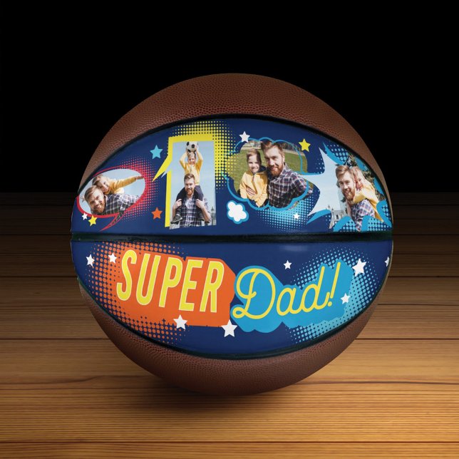 #1 Super Vater Comic Book Bubbles Custom Vier Foto Basketball (Von Creator hochgeladen)