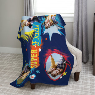 #1 Super Vater Comic Book Bubbles Custom Vier Foto Fleecedecke