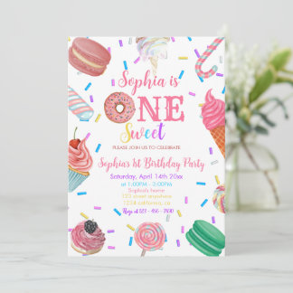 1 Sweet Girl Donut Pink Dessert 1. Geburtstag Einladung
