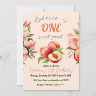 1 Sweet Peach Girl Sommer Floral 1. Geburtstag Einladung