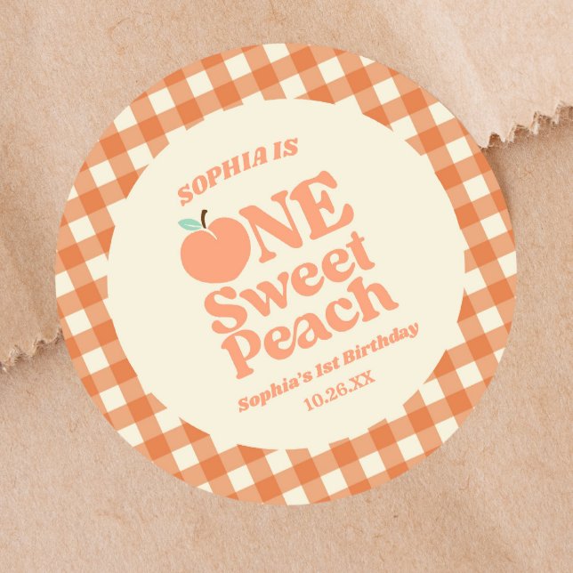 1 Sweet Peach Orange Erstes 1. Geburtstag Party Runder Aufkleber (Von Creator hochgeladen)
