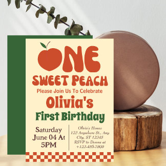 1 Sweet Peach- Retro Pfirsich 1. Geburtstag Einladung