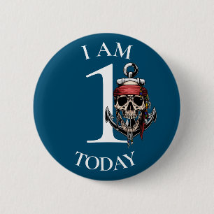 1. Taste für Pirate Skull Nautical Anchor BIRTHDAY Button