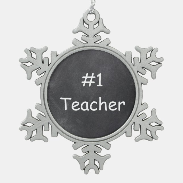 #1 Teacher Chalkboard Design Geschenk Idee Schneeflocken Zinn-Ornament (Vorderseite)