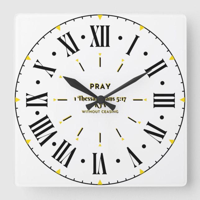 1 Thessaloniker 5:17 Bibelverse KJV Roman Numeral Quadratische Wanduhr (Vorderseite)