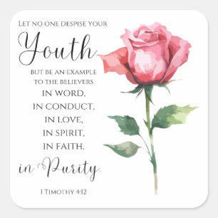 1 Timothy 4:12 - Blume Jugendbibelverse Quadratischer Aufkleber