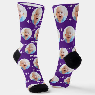 #1 Vater Baby oder Child Foto Lila Vatertag Socken