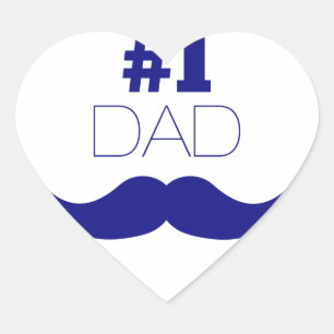 1. Vater Blue Mustache - Nummer 1 Herz-Aufkleber