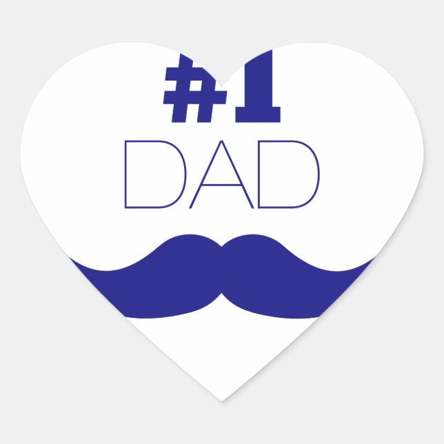 1. Vater Blue Mustache - Nummer 1 Herz-Aufkleber (Vorderseite)