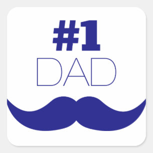 1. Vater Blue Mustache - Nummer 1 Quadratischer Aufkleber