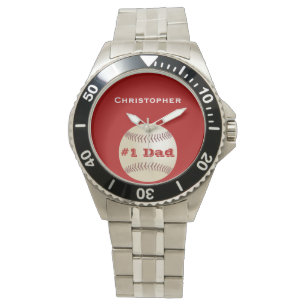 1 Vater, Name, Rot, Baseball-Handgelenk Armbanduhr