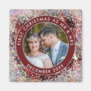 1. Verheirateter Weihnachtsmann Glitzer Foto Name  Magnet