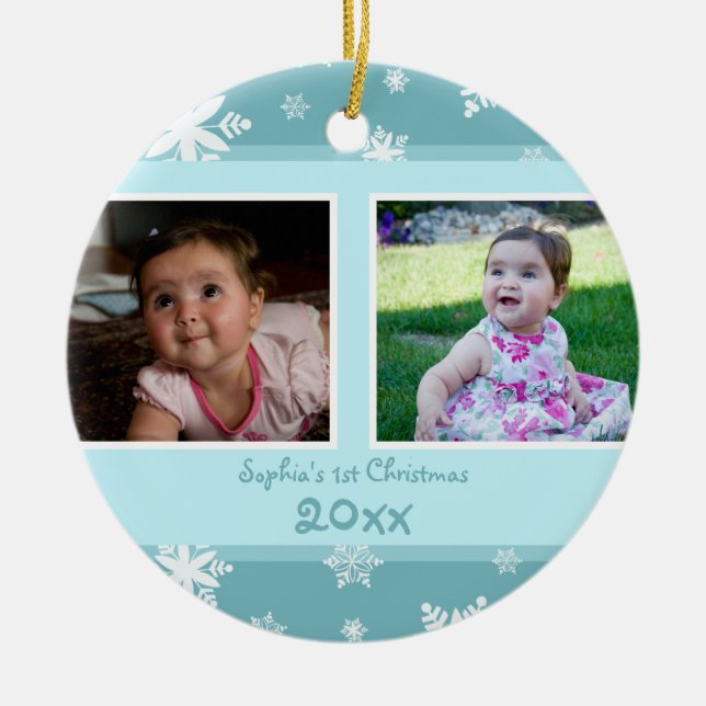 1. Verzierung des aquamarinen Foto-Babys Keramik Ornament (Vorne)