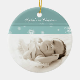 1. Verzierung des aquamarinen Foto-Babys Keramikornament