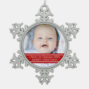 1. Verzierung des kundenspezifischen Foto-Babys Schneeflocken Zinn-Ornament