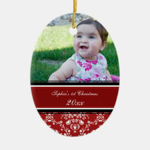 1. Verzierung des roten Damast-Foto-Babys Keramik Ornament