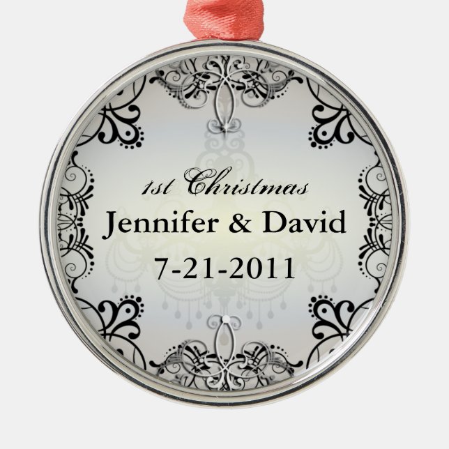1. Wedded Weihnachten blühen Verzierung Silbernes Ornament (Vorne)
