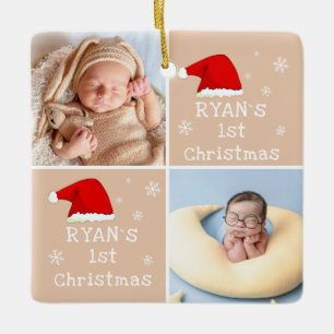 1. Weihnachten 2 Fotos Weihnachtsmannmütze Snowfla Keramikornament