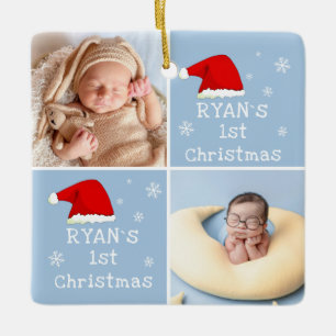 1. Weihnachten 2 Fotos Weihnachtsmannmütze Snowfla Keramikornament
