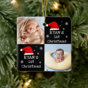 1. Weihnachten 2 Fotos Weihnachtsmannmütze Snowfla Keramikornament