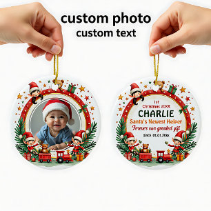 1. Weihnachten 2-seitig, Elf Express Erinnerungsst Keramik Ornament