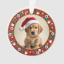 1. Weihnachten 2-seitig Pfoten & Stechpalme Ornament