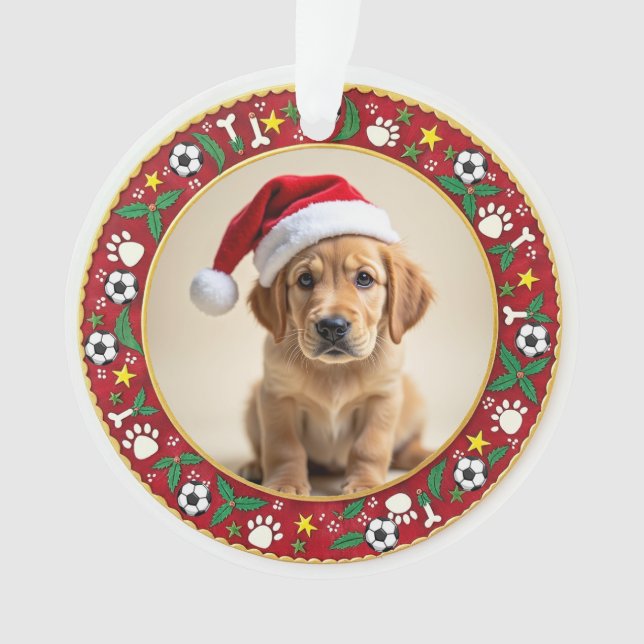 1. Weihnachten 2-seitig Pfoten & Stechpalme Ornament (Vorderseite)