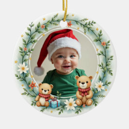 1. Weihnachten 2-seitiger Bär Umarmungen & Stechpa Keramik Ornament