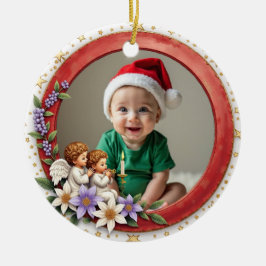1. Weihnachten 2-seitiger Cherub Freude Keramik Ornament
