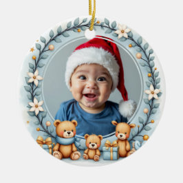 1. Weihnachten 2-seitiger Teddy-Tidings-Schmuck Keramik Ornament