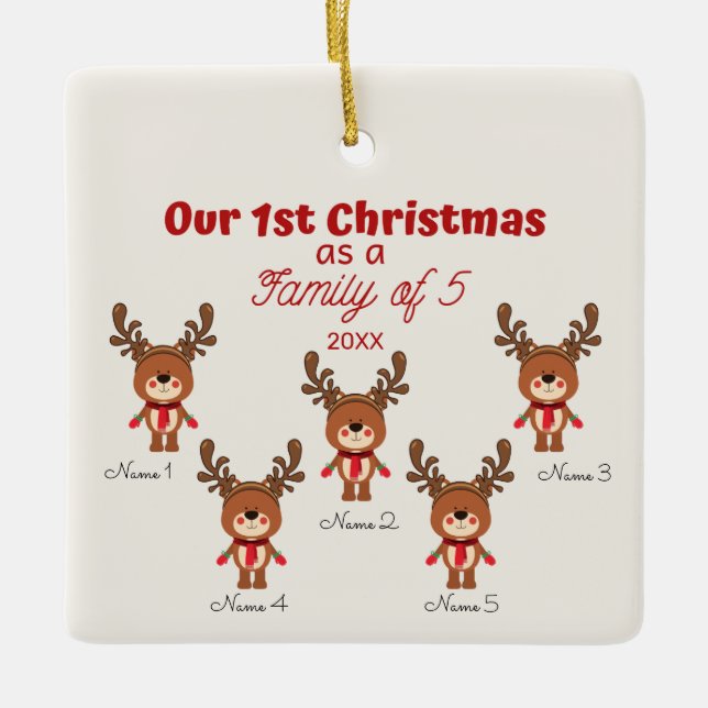 1. Weihnachten als Familie der 5 Keramikornament (Vorderseite)