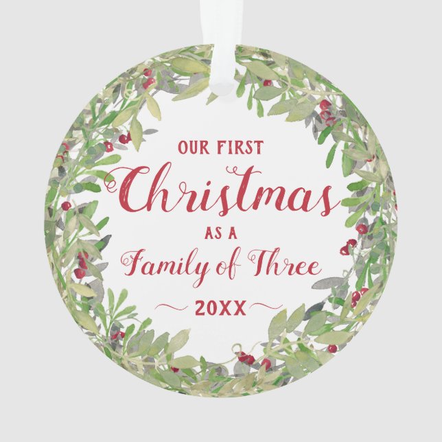 1. Weihnachten als Familie des Drei-Foto-Kranzes Ornament (Rückseite)