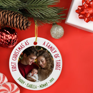 1. Weihnachten als Familie von 3 Foto und Text Keramik Ornament