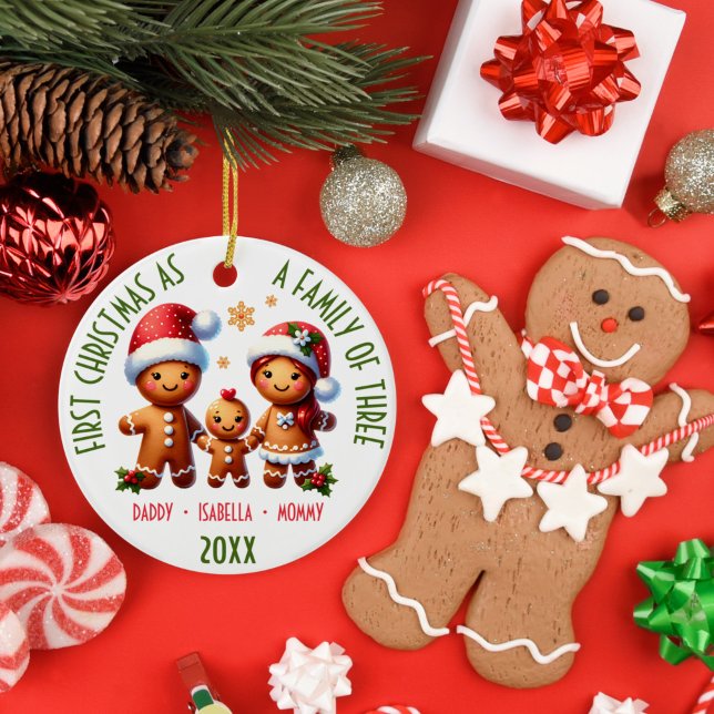 1. Weihnachten als Familie von 3 Lebkuchen Familie Keramik Ornament (Von Creator hochgeladen)