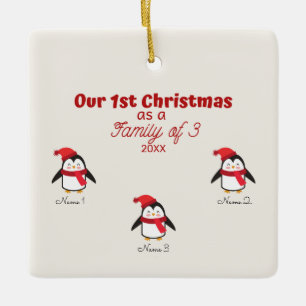 1. Weihnachten als Familie von 3 Pinguin-Ornament Keramikornament