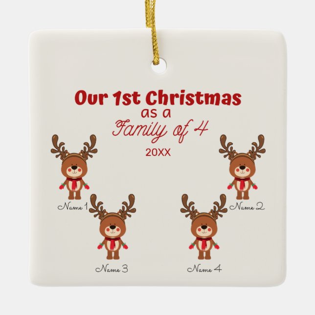 1. Weihnachten als Familie von 4 Ornamenten Keramikornament (Vorderseite)