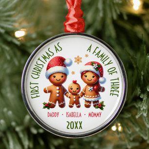 1. Weihnachten als Familie zu Dritt Lebkuchenfamil Ornament Aus Metall
