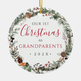 1. Weihnachten als Großeltern Blumenkranz-Foto Keramik Ornament