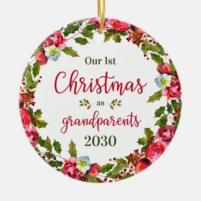 1. Weihnachten als Großeltern Foto Keramik Ornament (Vorne)