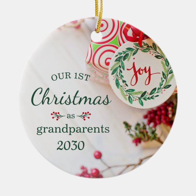 1. Weihnachten als Großeltern Foto Keramik Ornament (Vorne)