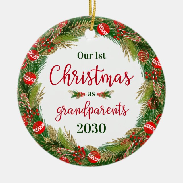 1. Weihnachten als Großeltern Foto Keramik Ornament (Vorne)
