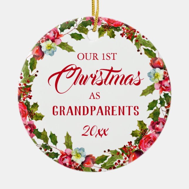 1. Weihnachten als Großeltern Foto Keramik Ornament (Vorne)