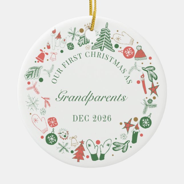 1. Weihnachten als Großeltern Keramik Ornament (Vorne)
