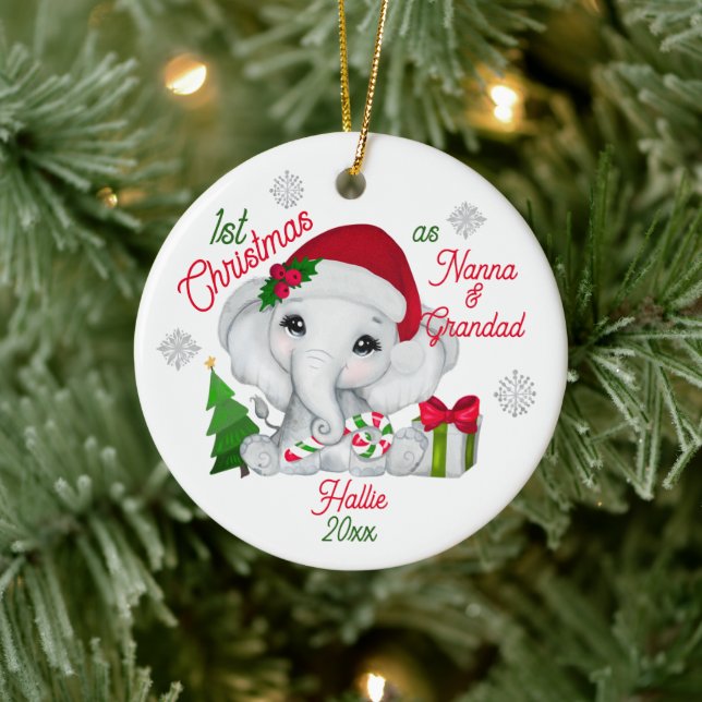 1. Weihnachten als Großeltern Niedlicher Elefant Keramik Ornament (Baum)
