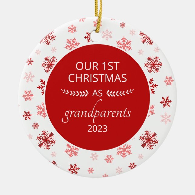 1. Weihnachten als Großeltern Red Snowflake Foto Keramik Ornament (Vorne)