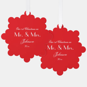 1. Weihnachten als Mr. & Mrs. Script Rustic Chic R Ornament Karte